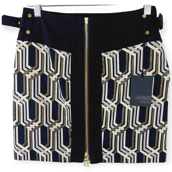 Genetic x Liberty Ross SZ 27 Metallic Jacquard Mini Skirt NWT $375 Vogue - Picture 5 of 10